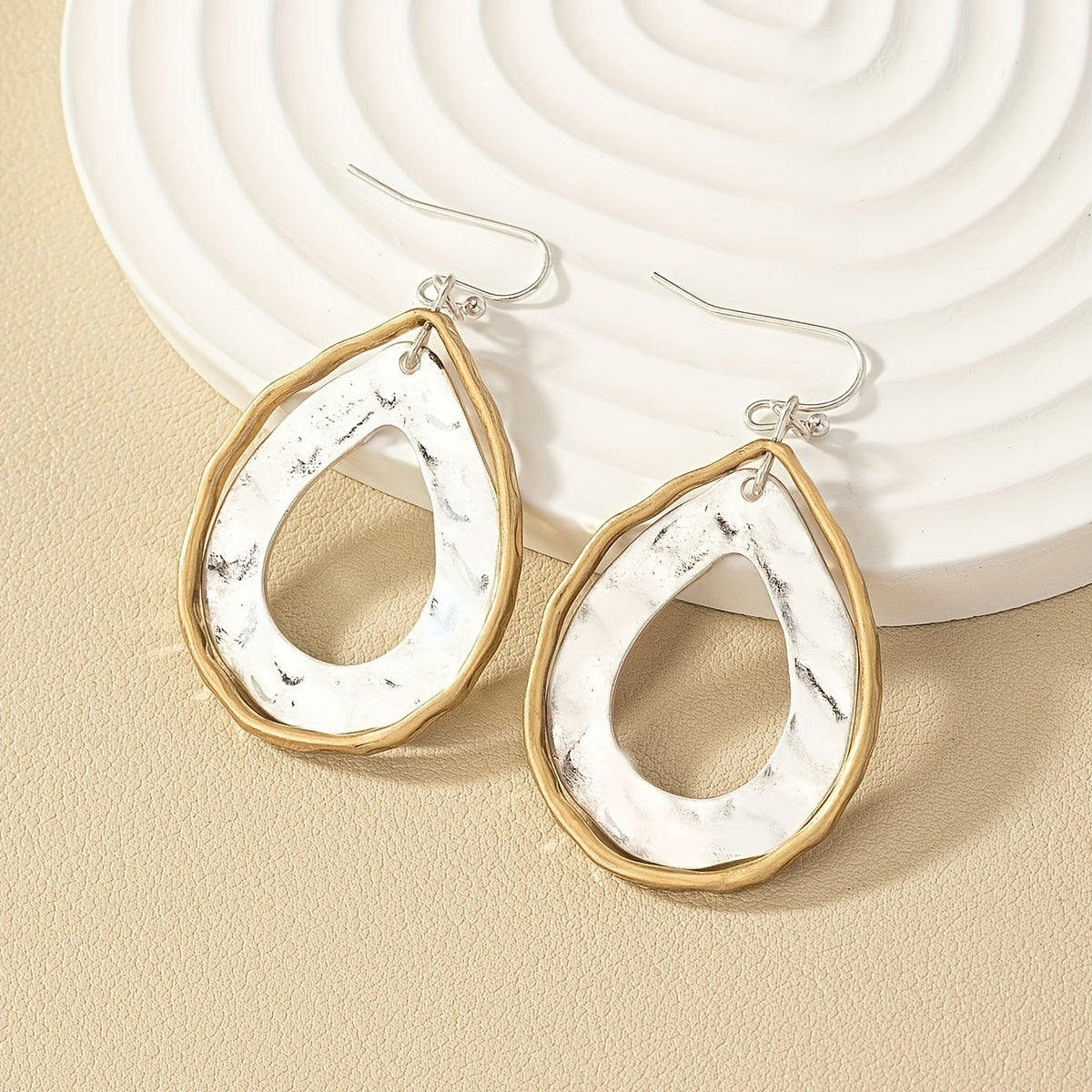 Two Tone Artisan Teardrop Drop Earrings