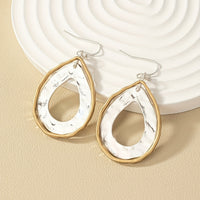 Two Tone Artisan Teardrop Drop Earrings