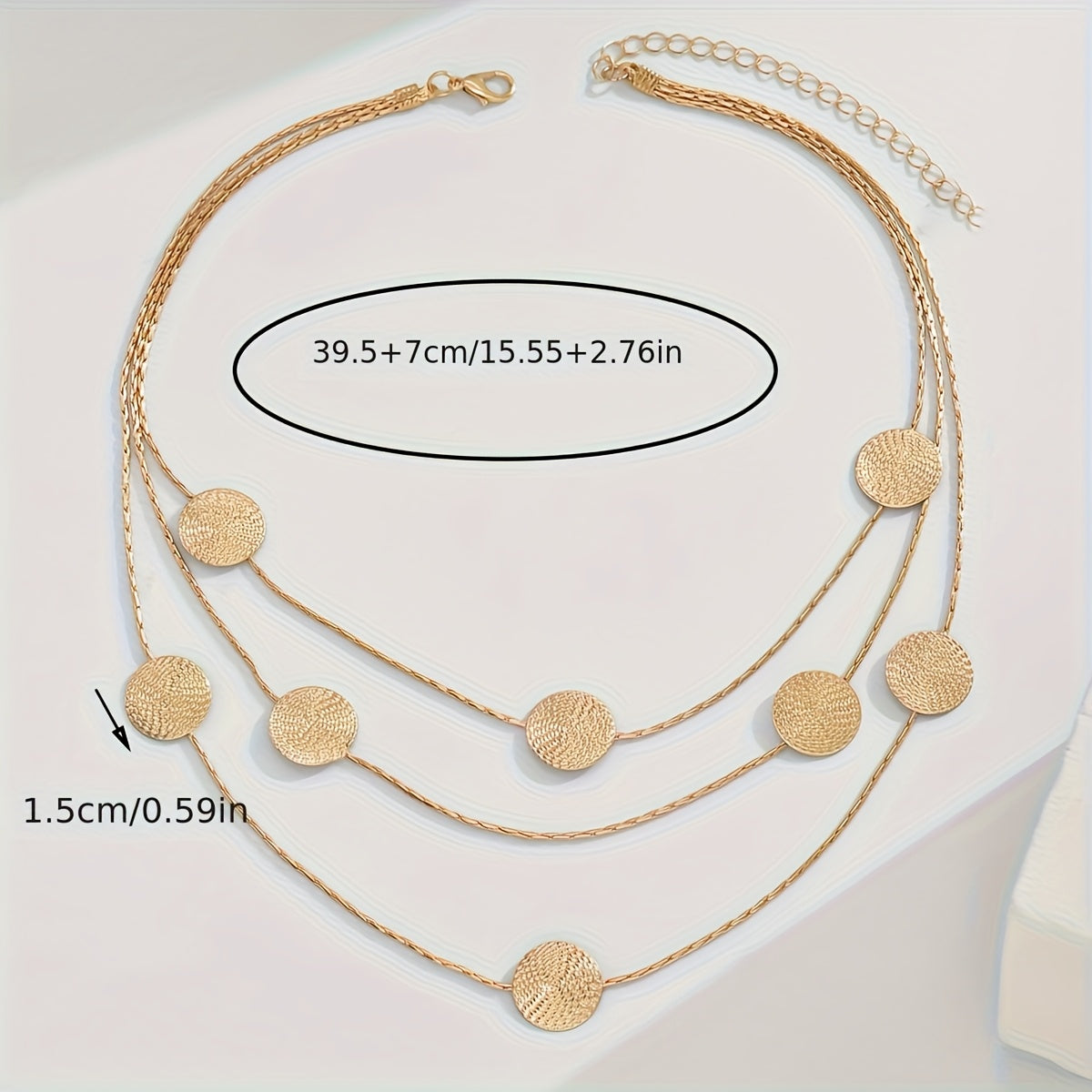 Geometric Spiral Textured Gold Multi-Disc Layered Necklace