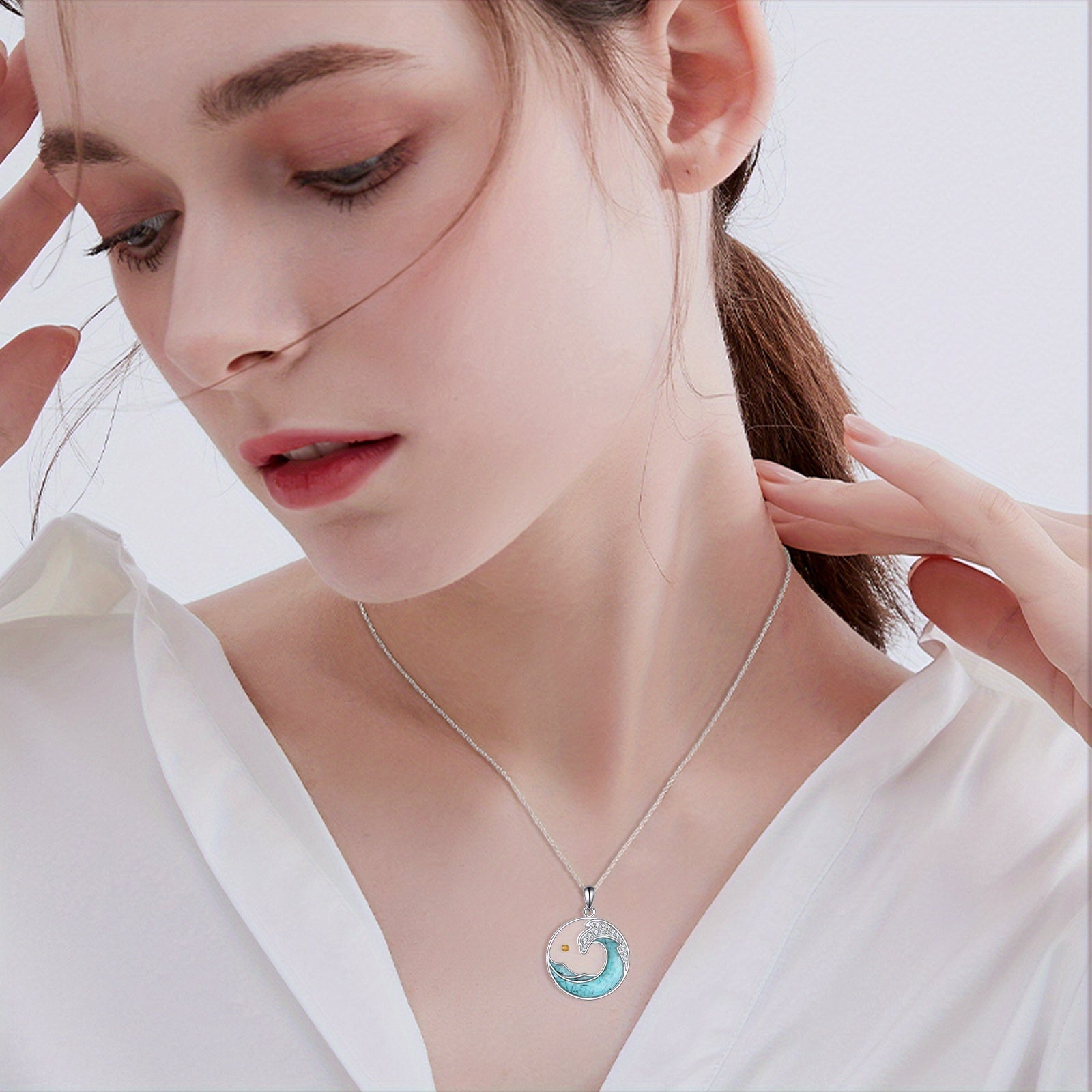 Mustard Seed Turquoise Ocean Wave Pendant Necklace