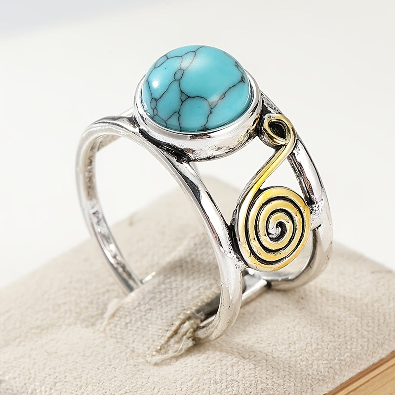 Bohemian Two Tone Plated Round Turquoise Stone Ring
