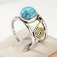 Bohemian Two Tone Plated Round Turquoise Stone Ring