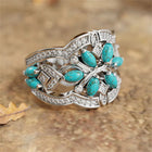 Vintage Boho Turquoise Flowers Vines Ring