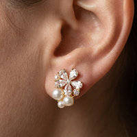 Vintage Pearl Five-Petal Flower Earrings