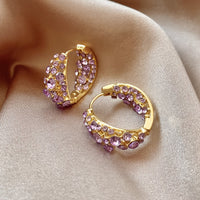 Elegant Purple Crystal Zirconia Gold Plated Hoop Earrings