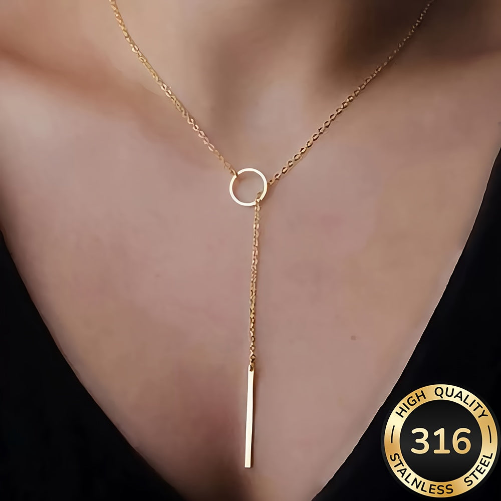 Modern Gold Y-Drop Necklace in Stainless Steel