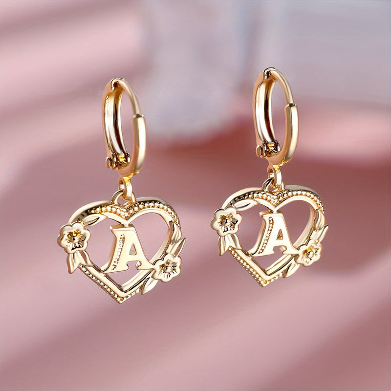 Dainty Initial Heart Hoop Earrings