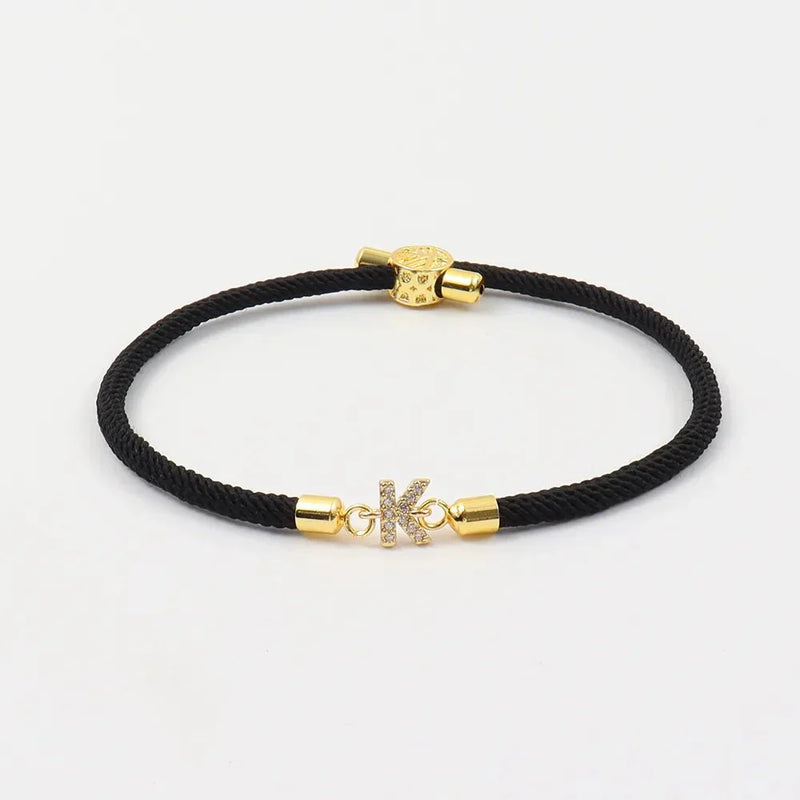 Dainty Personalized Initial Cord Bracelet with Pavé Diamond Charm
