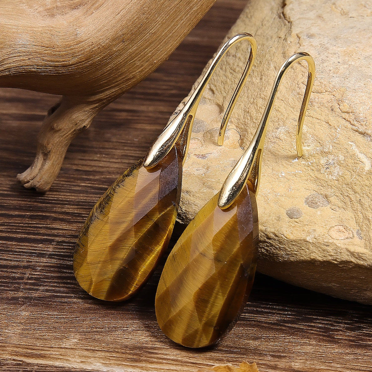 Bohemian Natural Stone Tiger Eye Drop Earrings