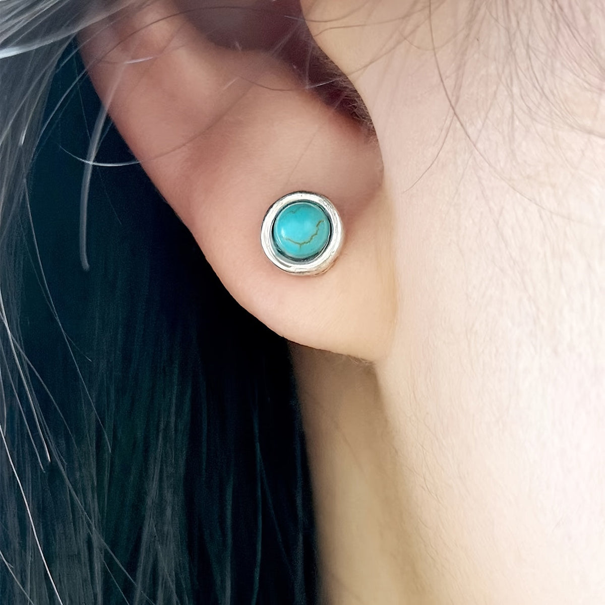 Turquoise Mandala Silver Plated Stud Earrings