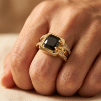 Retro Black Zirconia Wide Band Ring