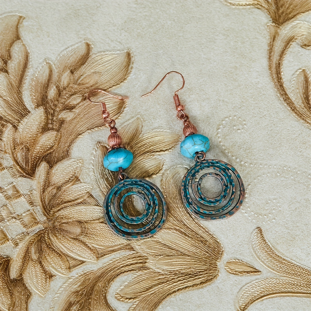 Bohemian Red Copper Colored Hoop Pendant Earrings