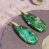 Bohemian Green Natural Stone Teardrop Earrings