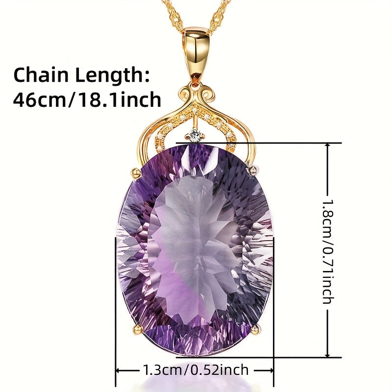 Elegant Purple Synthetic Zirconia Inlaid Oval Pendant Necklace