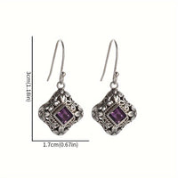 Vintage Purple Zirconia Floral Filigree Drop Earrings