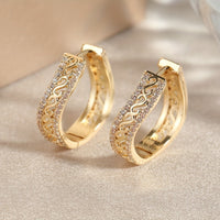 Vintage Opulent Circular Zirconia Inlaid Gold Plated Earrings