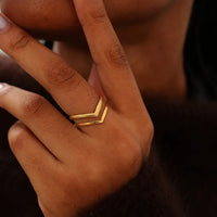 Double-Layer Gold V-Shaped Adjustable Statement Ring