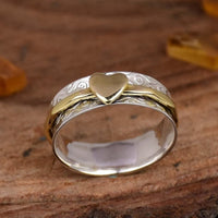 Vintage Two Tone Patterned Heart Spinner Ring