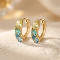 Blue Green Zirconia Circle Earrings