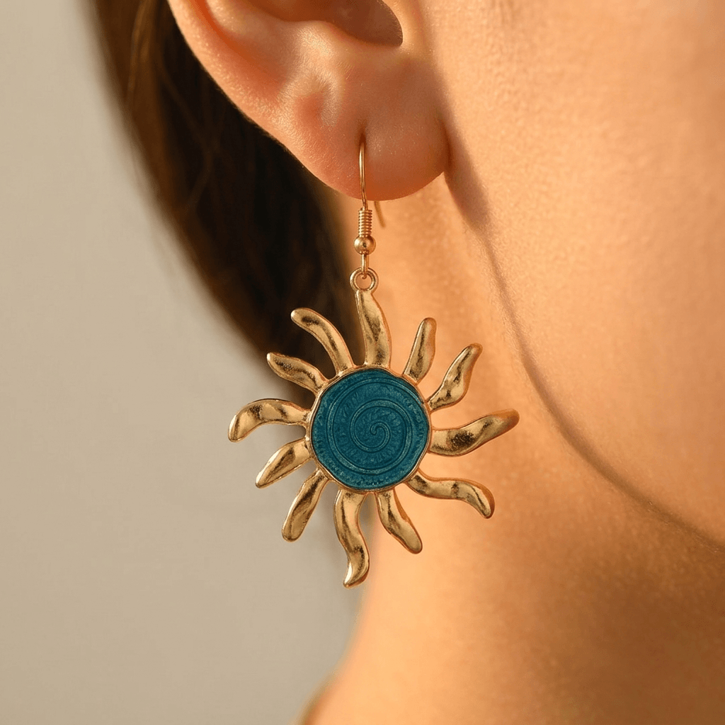Sun Themed Earrings And Double Layer Necklace Set
