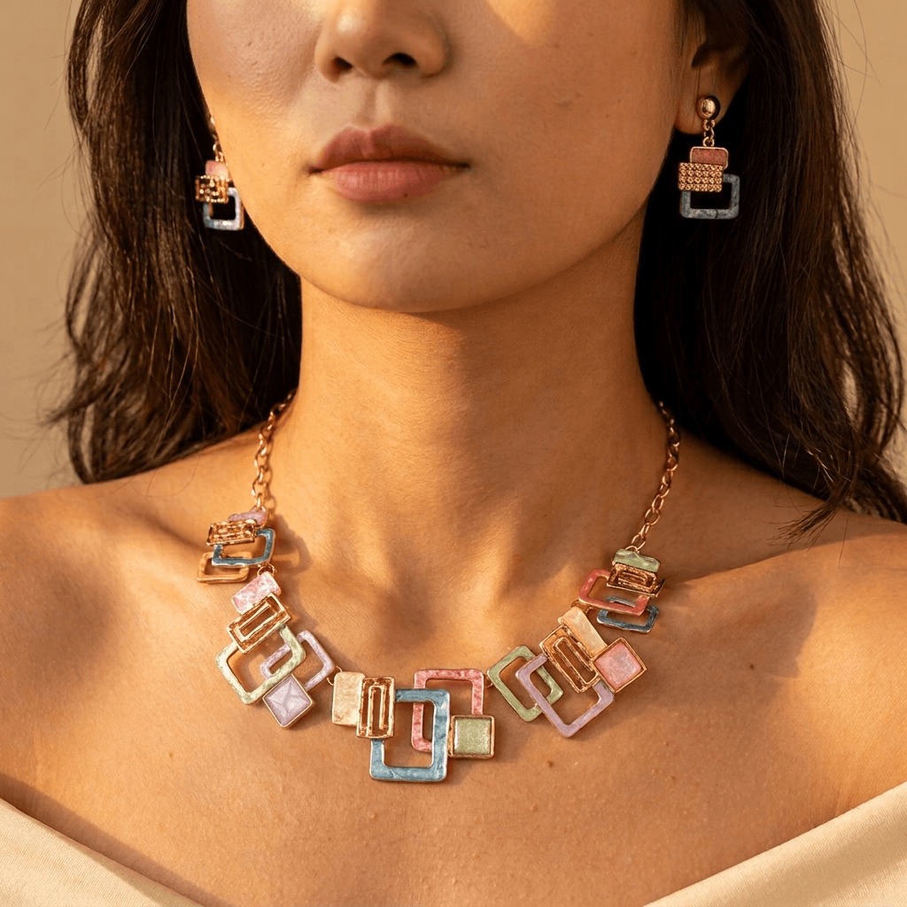 Geometric Square Hollow Jewelry Set