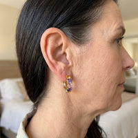Luxury Pink Purple Cubic Zirconia Gold Hoop Earrings