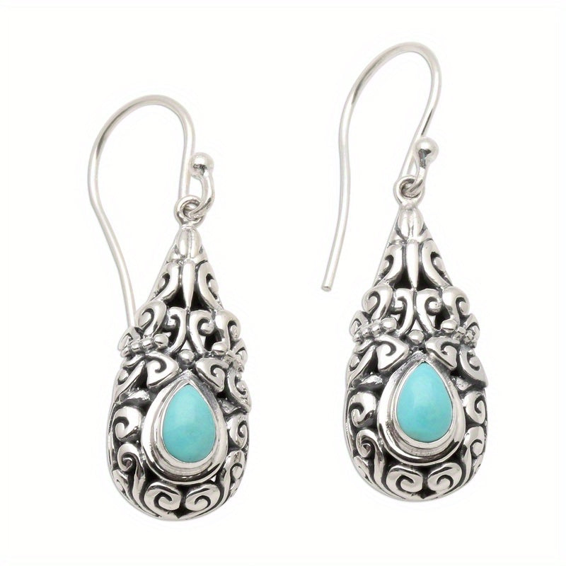 Vintage Boho Style Turquoise Filigree Teardrop Earrings
