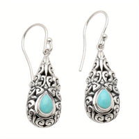Vintage Boho Style Turquoise Filigree Teardrop Earrings