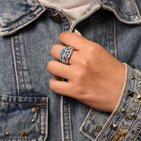 Vintage Boho Turquoise Flowers Vines Ring