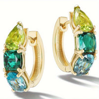 French Style Blue Green Zirconia Circular Earrings