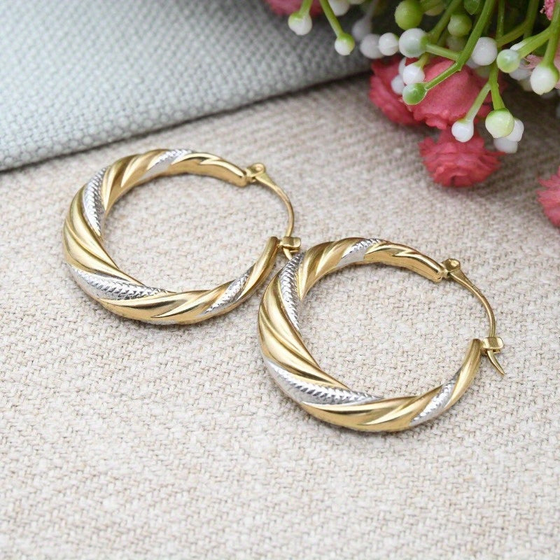 Vintage Middle Eastern Style Two Tone Twist Circle Hoop Earrings