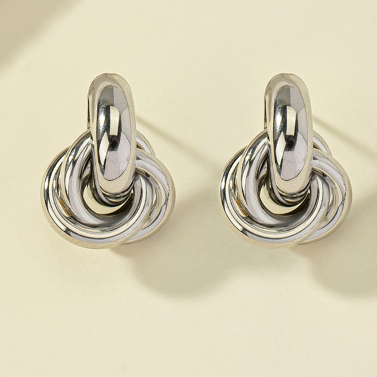 Elegant Silver Plated Geometric Interlocking Hoop Earrings