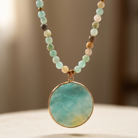 Bohemian Natural Stone Round Pendant Necklace