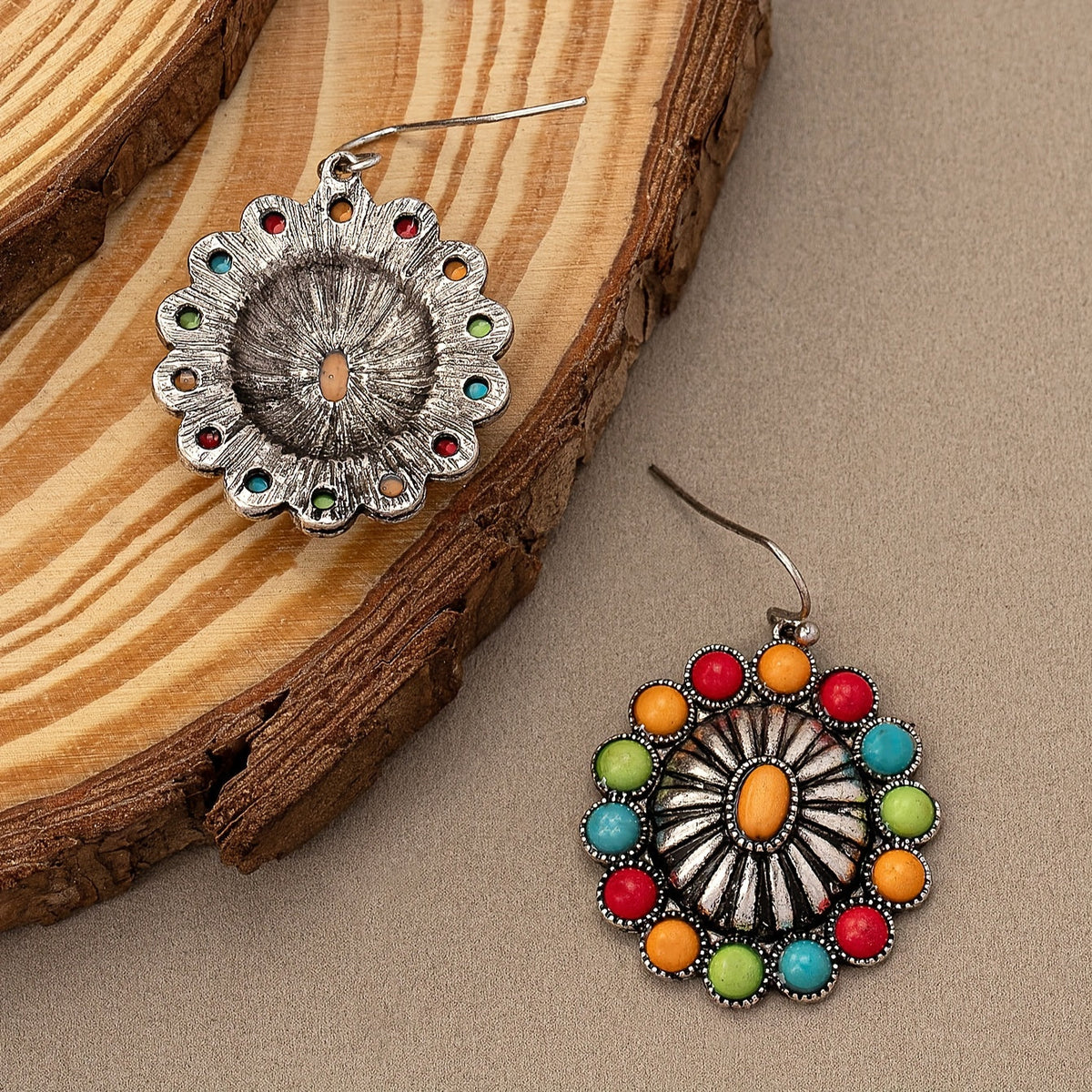 Vintage Sunburst Multistone Statement Earrings