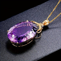 Elegant Purple Synthetic Zirconia Inlaid Oval Pendant Necklace
