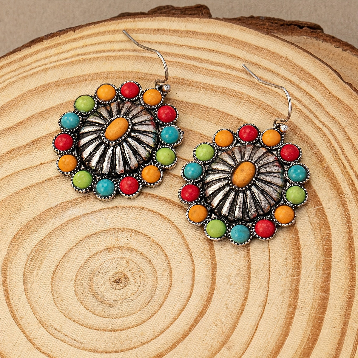 Vintage Sunburst Multistone Statement Earrings