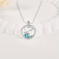 Sterling Silver Seagull & Ocean Wave Pendant Necklace