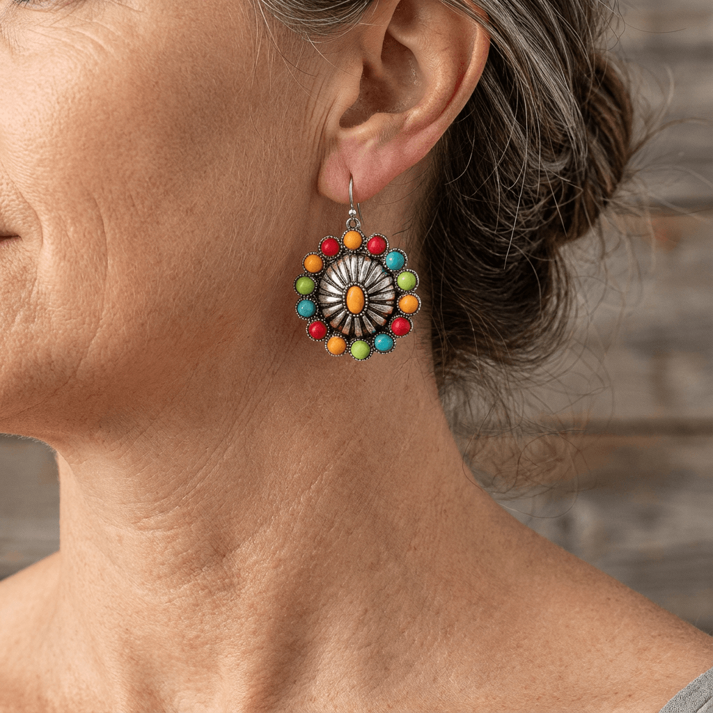 Vintage Sunburst Multistone Statement Earrings