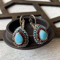 Vintage Teardrop Turquoise Halo Drop Earrings