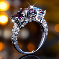 Vintage Style Three Stone Purple Round Zirconia Ring