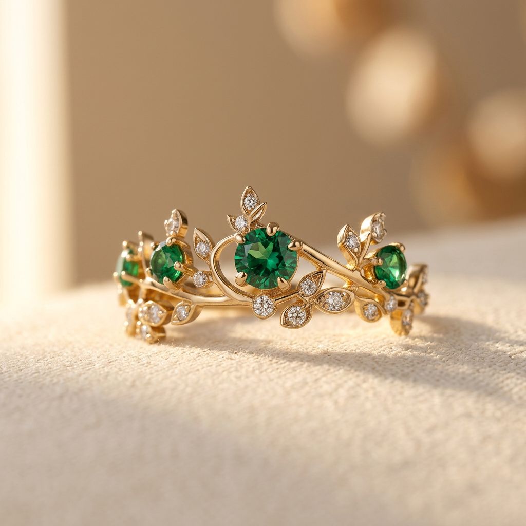 Elegant Green Zirconia Gold Plated Ring