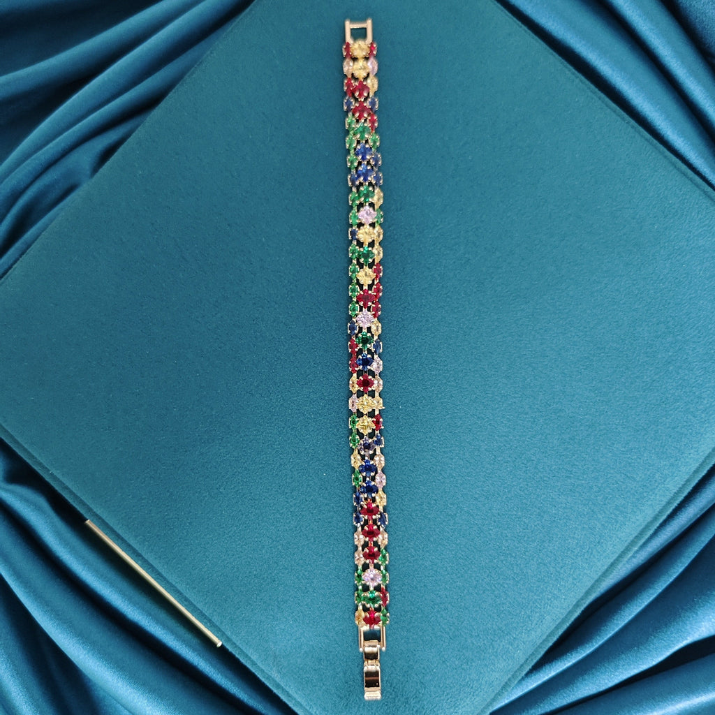 Bohemian Multi Color Zirconia Gold Plated Tennis Bracelet