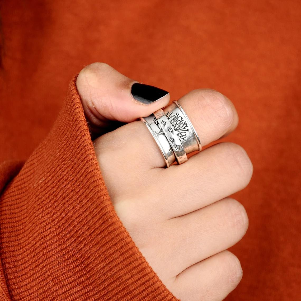 Vintage Hand Carved Tree of Life Spinner Ring