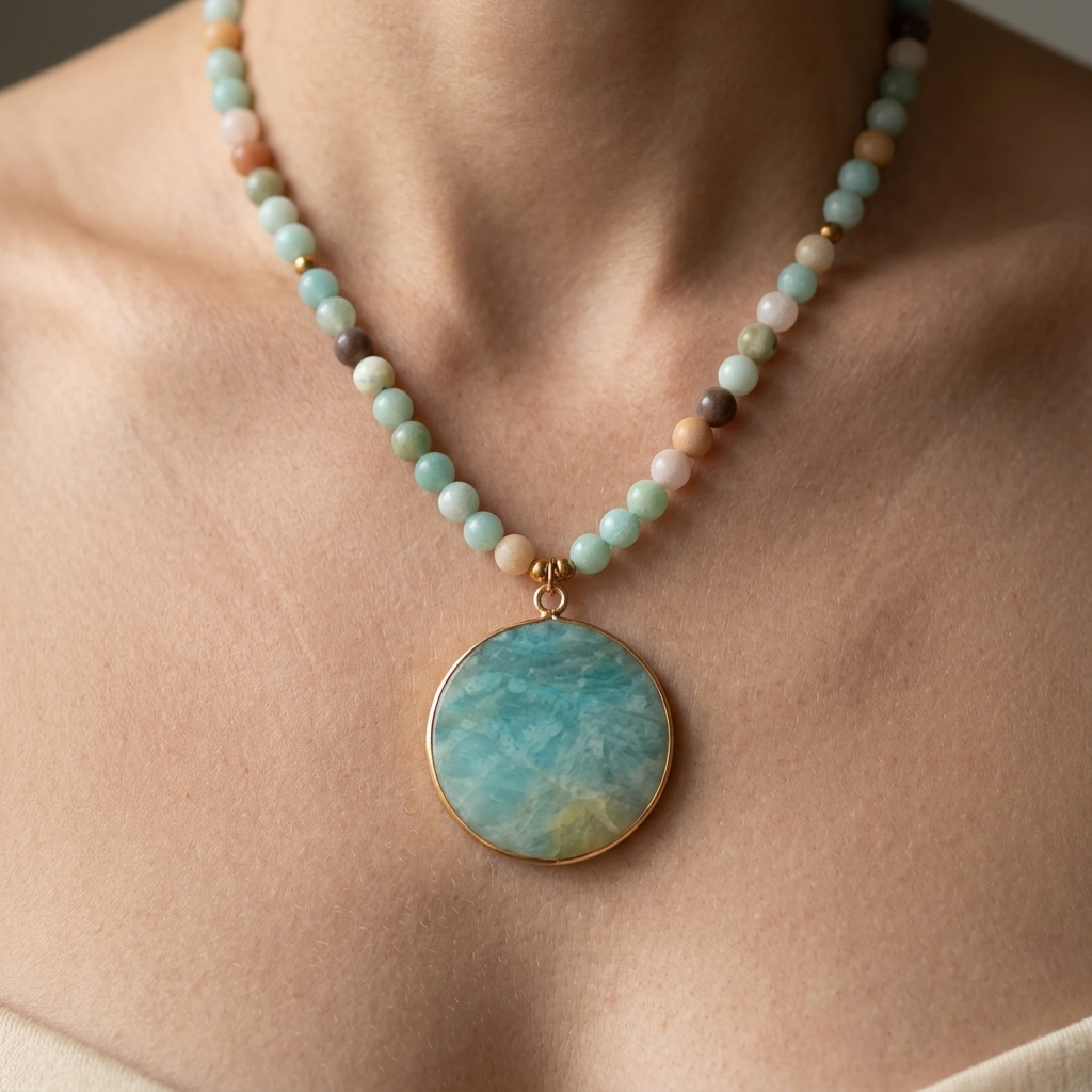 Bohemian Natural Stone Round Pendant Necklace
