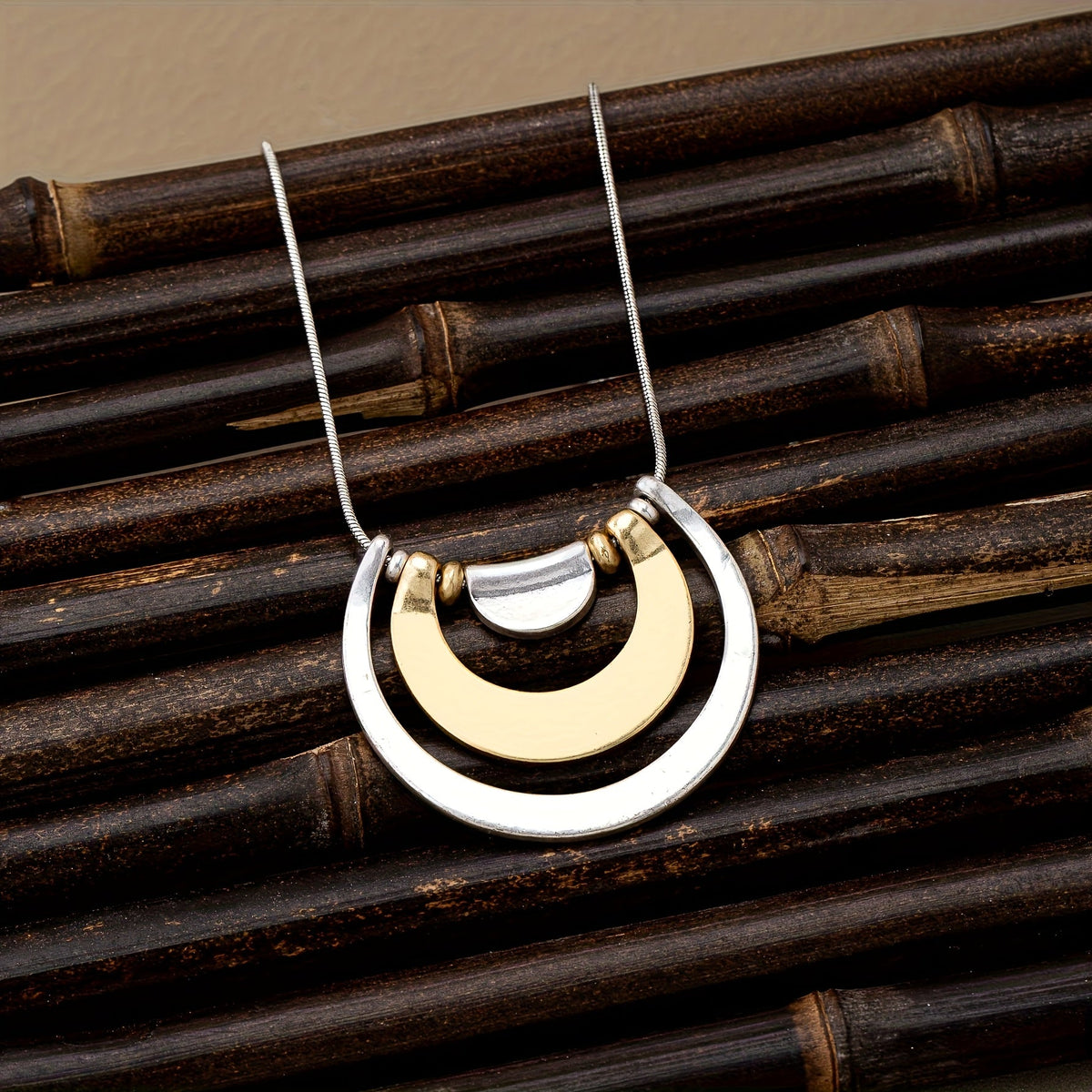 Modern Mixed-Metal Abstract Pendant Necklace