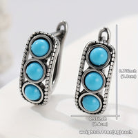Vintage Silver Plated Turquoise Thick Hoop Earrings