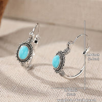Vintage Retro Style Elongated Turquoise Round Splicing Earrings