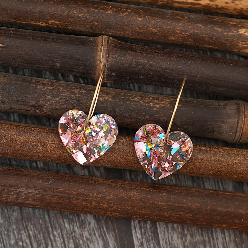 Vintage Style Resin Glitter Heart Pendant Earrings