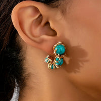 Classic Gold Turquoise Plated Triple Stone Dangle Earrings