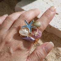 Boho Ocean Conch Shell Enamel Adjustable Ring